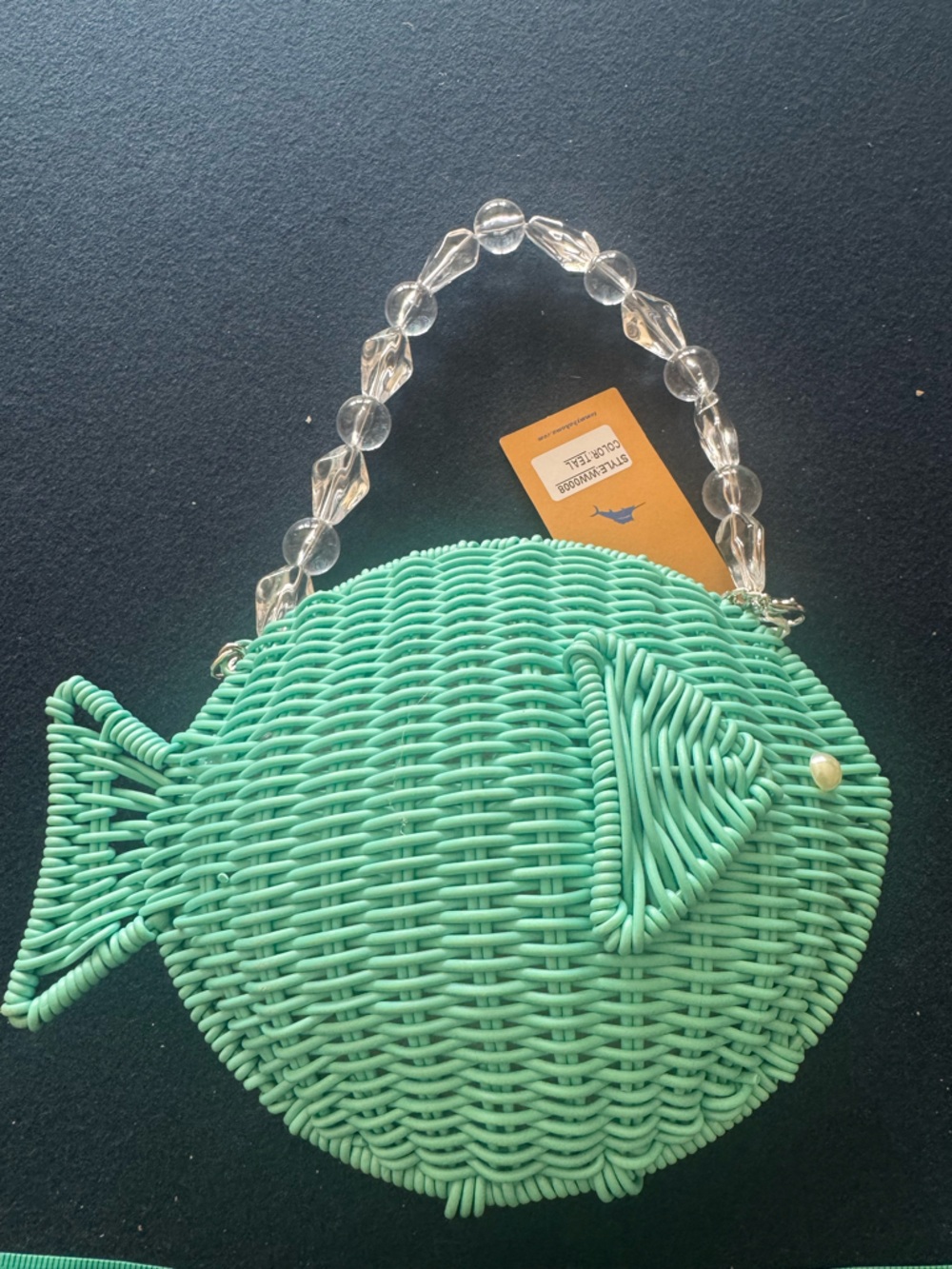 Tommy Bahama teal Woven Fish-Shaped bag:crossbody,handle or clutch!🐠versatile! - Picture 11 of 12